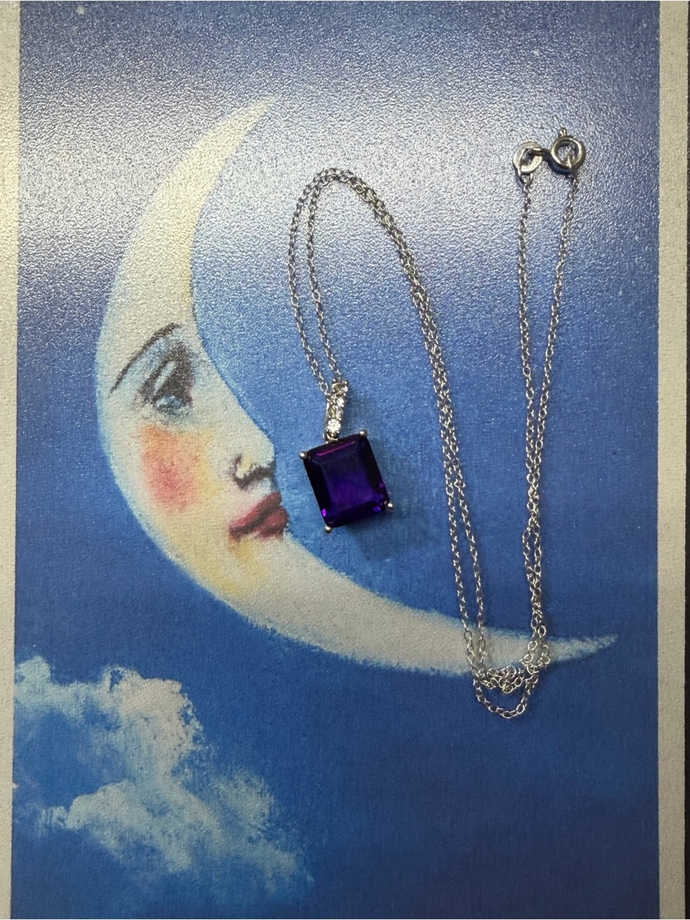Vintage hallmarked .925 sterling silver necklace with amethyst pendant